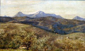 Frühlingslandschaft mit Blick auf Monte Catria: Früher Morgen von Giovanni Costa