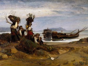 Frauen beim Holzladen im Hafen von Anzio von Giovanni Costa
