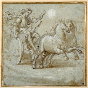 Apollo sitzt in seinem Wagen mit seiner Geige von Giovanni Antonio (circle of) Pordenone