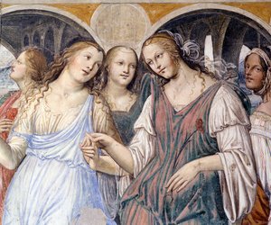 Florent schickt Prostituierte ins Kloster (Detail) von Giovanni Antonio Bazzi Sodoma