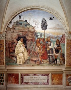 Wie Benedikt die heilige Lehre den Bauern lehrt, die ihn besuchen (Detail)