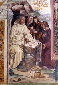 Wie ein Priester Benedikt zu Ostern Essen brachte (Detail) (Fresko von Antonio Bazzi)