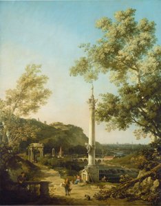 Englische Landschaftskapriccio mit einer Säule, ca. 1754