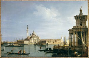 Die Insel San Giorgio Maggiore, Venedig, mit der Punta della Dogana und zahlreichen Schiffen von Giovanni Antonio Canal
