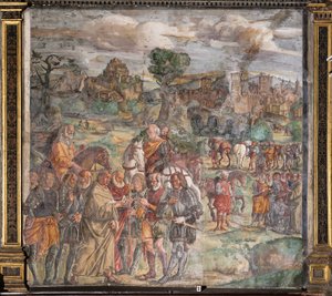 Der heilige Antonius vor dem Tyrannen Ezzelino in Verona von Giovanni Antonio Corona