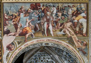 Jesus wird ans Kreuz genagelt von Giovanni Antonio Pordenone