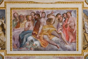 Genua, Duomo (St. Laurentius-Kathedrale), innen, Die Lercari-Kapelle oder Die Kapelle des Allerheiligsten Sakraments (nördliche Apsis), Gewölbe: "Die Gerechten des Alten Testaments", Fresko von Giovanni Battista Castello, bekannt als Bergamasco