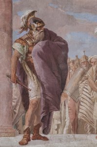 Palazzina: Ansicht des ersten Raums und seiner Fresken aus der Ilias: Athene hindert Achill daran, sein Schwert gegen Agamemnon zu ziehen (Detail von König Agamemnon)