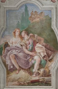 Palazzina (kleines Gebäude): Blick auf den vierten Raum oder von Torquato Tasso, mit Fresken, die Episoden aus "Das befreite Jerusalem" darstellen: "Rinaldo und Armida im verzauberten Garten, heimlich beobachtet von Ubaldo und Carlo"