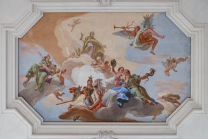 Triumph des Ruhms angekündigt von der Fama unter den Kardinaltugenden von Giovanni Battista Tiepolo