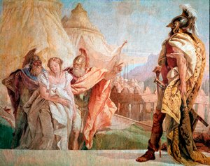 Ilias von Homer: „Thaltybios und Eryrates führen Briseis zu Agamemnon“. Fresko von Giambattista Tiepolo (1696-1770)