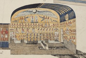 Abschnitt des Grabes von Psammuthis in Theben, entdeckt und geöffnet von Belzoni im Jahr 1818 (handkolorierte Lithografie)