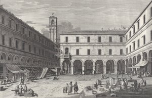 Ansicht des Marktplatzes in der Nähe der Kirche San Giacomo, 1763 von Giovanni Battista Brostoloni