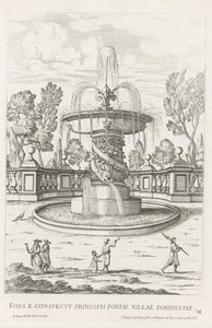 Brunnen mit Delfinen in den Gärten der Villa Doria Pamphilj in Rom von Giovanni Battista Falda