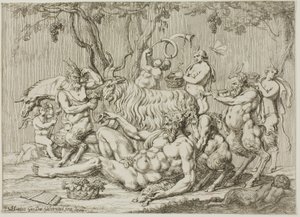 Silenus liegend mit Ziegen und Satyrn