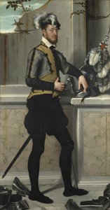 Ein Ritter mit seinem Turnierhelm Il Cavaliere dal Piede Ferito, Conte Faustino Avogadro, um 1554