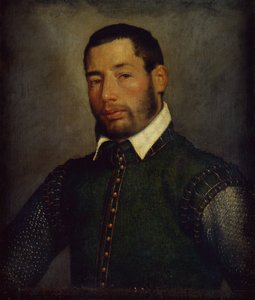 Porträt eines Gentlemans in einem grünen Wams und Kettenhemd, um 1565 von Giovanni Battista Moroni