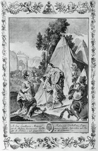 Kreuzfahrer bei der Belagerung von Jerusalem, Stich von Giovanni Battista Piazzetta (1683-1754) für Canto III von Jerusalem Delivered, von Torquato Tasso (1544-1595), veröffentlicht von Giovanni Battista Albrizzi, Venedig, Italien