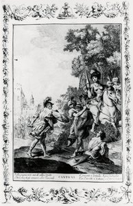 Duell zwischen Ottone und Tancredi in Anwesenheit von Clorinda, Gesang VI, Jerusalem befreit von Giovanni Battista Piazzetta