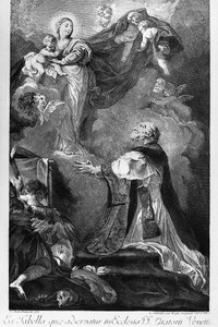 Die Jungfrau erscheint dem Heiligen Philipp Neri, von Giovanni Battista Piazzetta (1682-1754), Gravur von Innocente Alessandri, Italien