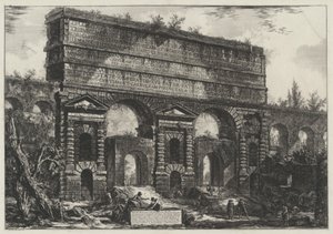 Ansicht des Bauwerks, das Imperator Titus Vespasianus für die Restaurierung der Aquädukte von Acqua dell