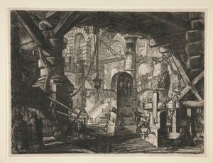 Carceri, XVI: Der Pfeiler mit Ketten von Giovanni Battista Piranesi