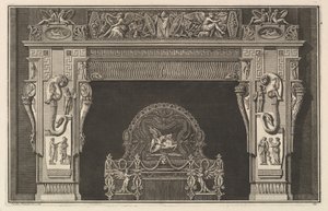 Kaminstück: Fries von Trophäen und geflügelten Siegen auf dem Sturz, mit Füllhörnern, ca. 1769