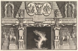 Kamin im ägyptischen Stil: Gruppen von drei weiblichen Akten an der Basis jedes