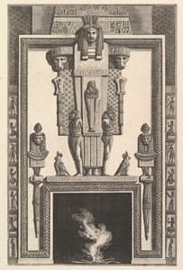 Kamin im ägyptischen Stil: Mumie über einer großen Karyatide über dem Sturz, 1769