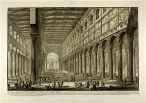 Querschnitt des Inneren der Basilika S. Paolo fuori delle Mura [St. Paul vor den Mauern], aus Ansichten von Rom