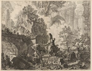 Frontispiz, Fantasie von Ruinen mit einer Statue der Minerva im Vordergrund, aus Vedute di Roma (Ansichten von Rom)