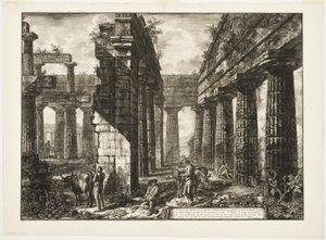 Innenansicht der Überreste eines der Pronaoi des Neptuntempels, der landeinwärts gerichtet ist, aus Verschiedene Ansichten von Paestum