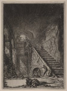 Perspektive der Wasserspeicher-Treppe der bereits erwähnten Unterkünfte, angedeutet im Plan in Tafel XIII mit dem Buchstaben G. von Giovanni Battista Piranesi