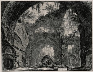 Ruinen einer Statuengalerie in der Villa Hadrians bei Tivoli (aus: Vedute di Roma) von Giovanni Battista Piranesi
