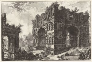 Der volkstümlich sogenannte Janustempel. A. Der sogenannte Bogen der Argentarii oder Geldwechsler, aus „Ansichten von Rom“ von Giovanni Battista Piranesi