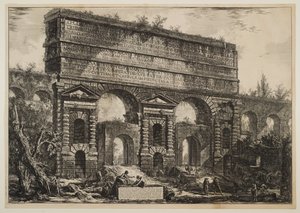 Die Porta Maggiore, ursprünglich ein Torbogen der Aqua Claudia und des Anio Novus von Giovanni Battista Piranesi