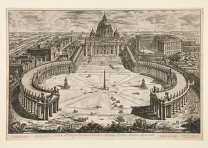 Ansicht der berühmten Vatikanischen Basilika mit der weiträumigen Vorhalle und dem angrenzenden Platz, aus „Ansichten von Rom“ von Giovanni Battista Piranesi