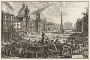 Ansicht der Piazza Navona über den Ruinen des Circus Agonalis (Domitianszirkus), aus „Ansichten von Rom“ von Giovanni Battista Piranesi