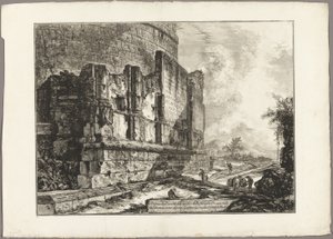 Ansicht der Überreste des Grabmals der Plautii an der Via Tiburtina, in der Nähe der Ponte Lugano, zwei Meilen von Tivoli entfernt, aus Ansichten von Rom