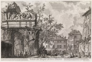 Ansicht des Tempels von Vespasian und Titus, genannt der Tempel des Jupiter des Donners, aus der Serie Vedute di Roma von Giovanni Battista Piranesi