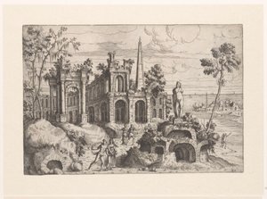 Landschaft mit antiken Ruinen, Skulptur und Obelisk (Landschaften mit Ruinen)
