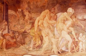 Die Zwillinge von Catania, Anfinomo und Anapio, Fresko in der Galerie von Franz I. im Schloss Fontainebleau, Frankreich (UNESCO-Weltkulturerbe)