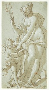 Venus unterrichtet Amor, der in einem Buch liest