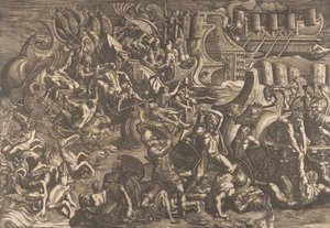Die Trojaner schlagen die Griechen zurück von Giovanni Battista Scultori