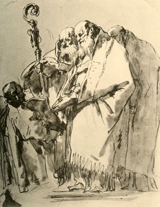 Ein Bischof, zwei andere Priester und ein Diakon mit dem Ritual, ca. 1740er Jahre, 1928