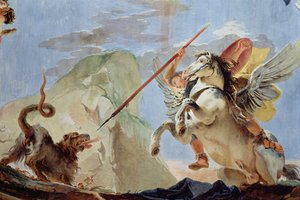 Bellerophon, reitend auf Pegasus, tötet die Chimäre, Detail der Decke Fresko