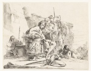 Junge sitzt neben einer Vase mit anderen Personen von Giovanni Battista Tiepolo