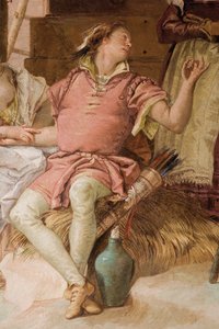 Detail von Medoro, aus Angelica und Medoro verabschieden sich von den Bauern, aus dem Raum des Orlando Furioso in der Palazzina