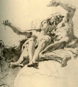 Älterer Mann neben einer jungen Frau, die auf die Sonne zeigt, Mitte des 18. Jahrhunderts, 1928