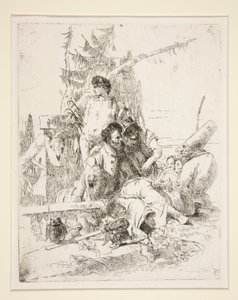 Punchinello spricht mit den zwei Magiern, aus der Serie Scherzi di Fantasia von Giovanni Battista Tiepolo